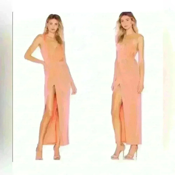 🔥🔥NWT NBD X Revolve Sangria Maxi Gown Slit Drape Maxi Dress Sherbert Peach Small - Picture 1 of 8